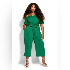 NWT City Chic Size M/18 Off The Shoulder Jumpsuit In Green Stone‎